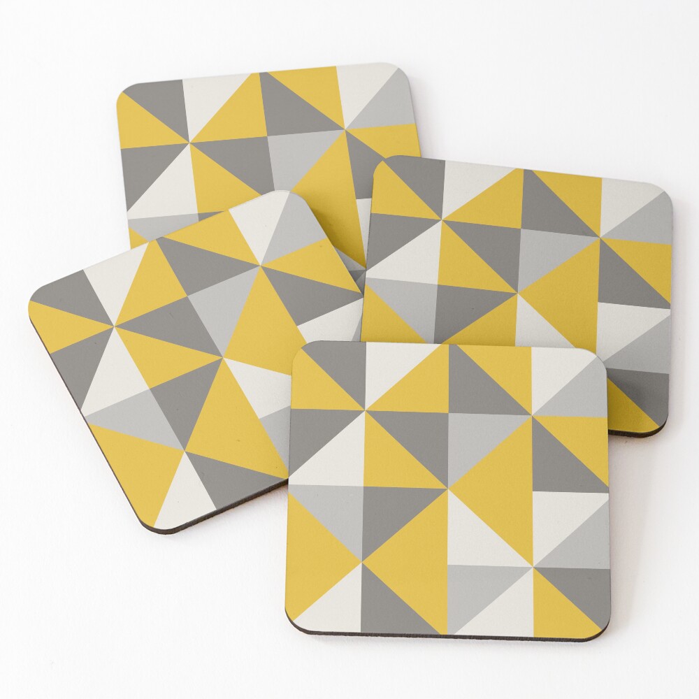 Retro Triangle Design in Yellow and Grey Coasters (Set of 4)
