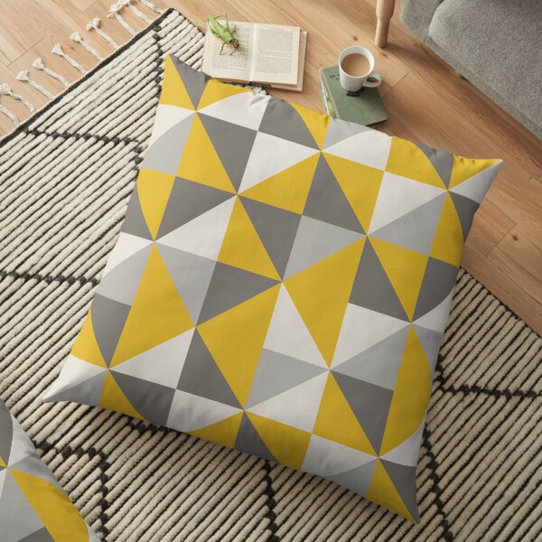 Retro Triangle Design in Yellow and Grey Floor Pillow