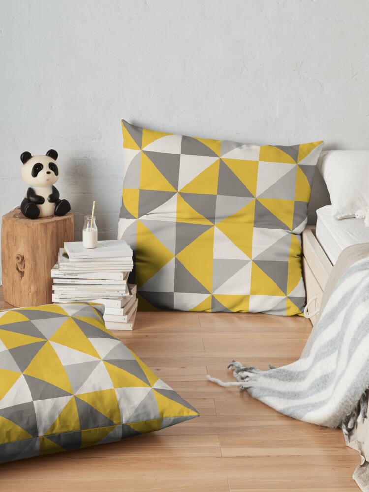 Alternate view of Retro Triangle Design in Yellow and Grey Floor Pillow