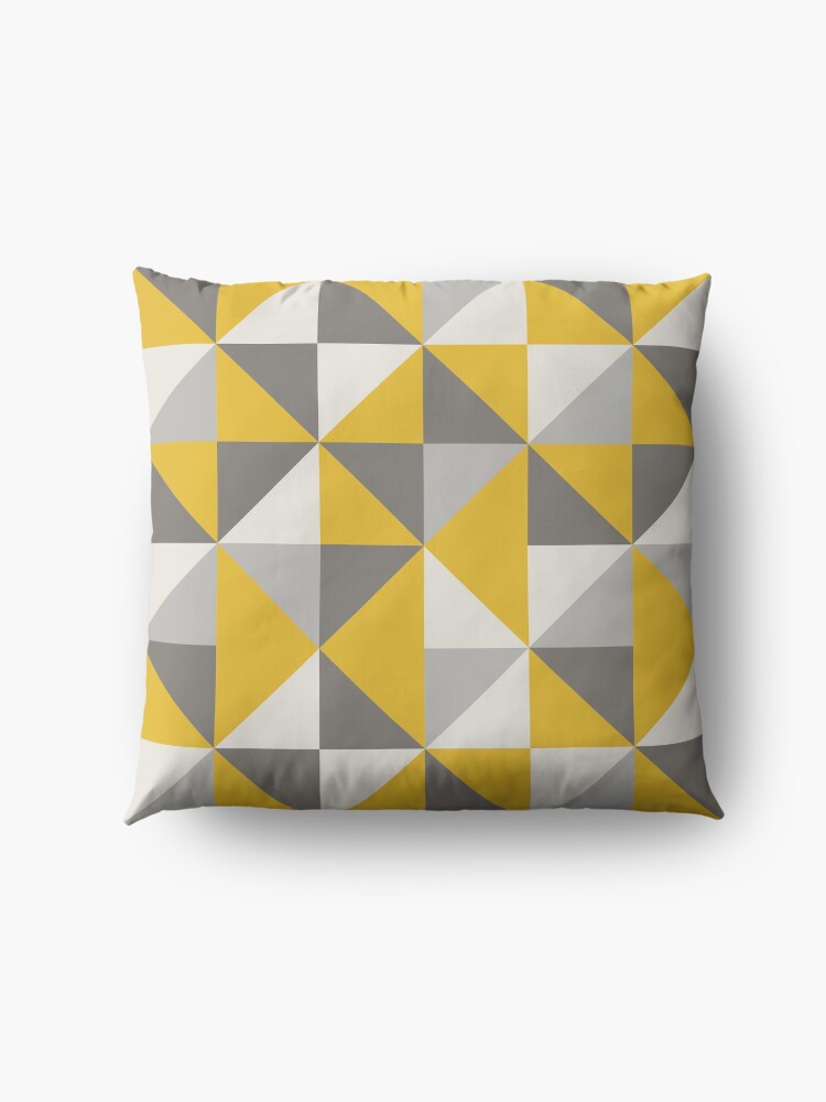 Alternate view of Retro Triangle Design in Yellow and Grey Floor Pillow
