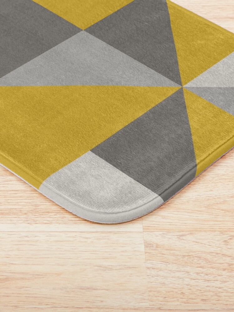 "Retro Triangle Design in Yellow and Grey" Bath Mat for Sale by