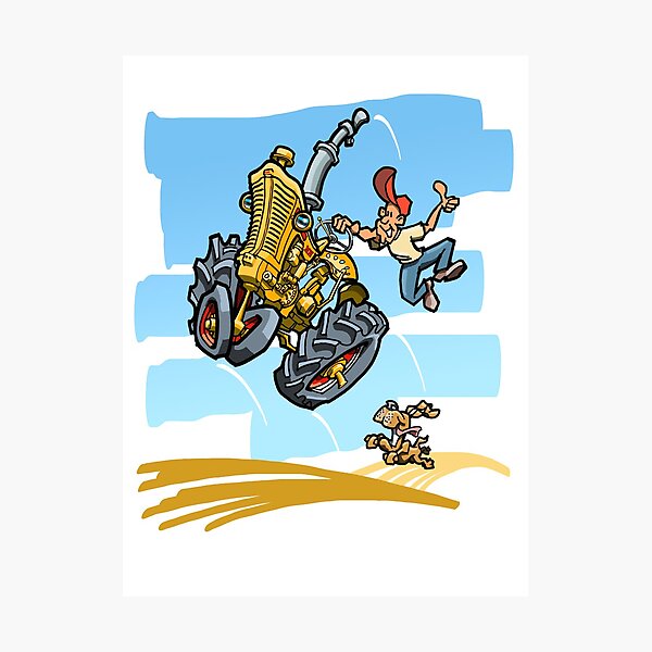 Happy Gold Tractor Photographic Print