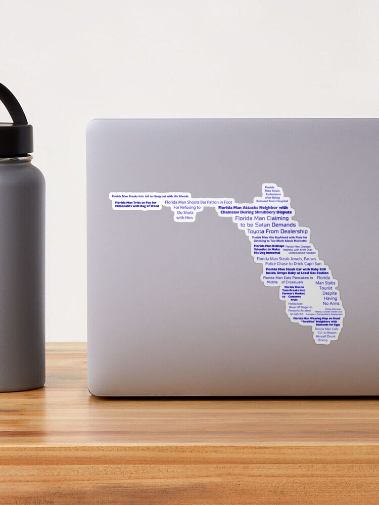 florida man headlines in the shape of florida Sticker for Sale by