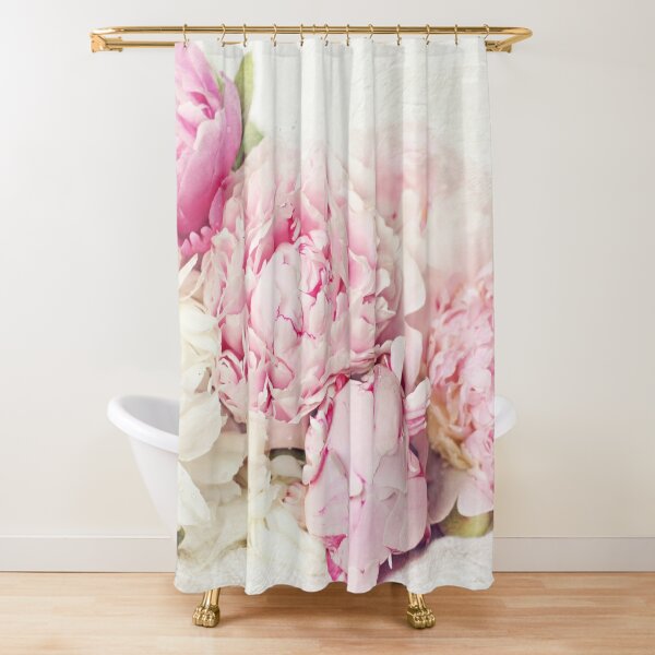 Shabby Chic Style Farmhouse Shower Curtain With Rose Floral 