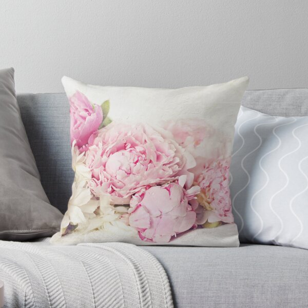 Peonies on white Throw Pillow