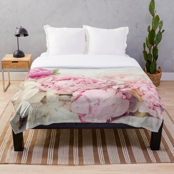 Peonies on white Throw Blanket