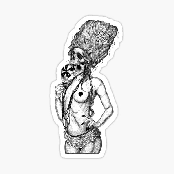 Burlesque girl with a big candy sticker Sticker
