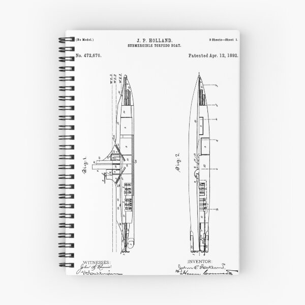 Item preview, Submersible torpedo-boat Patent 1892 - Black designed and sold by InkedArtPrints.