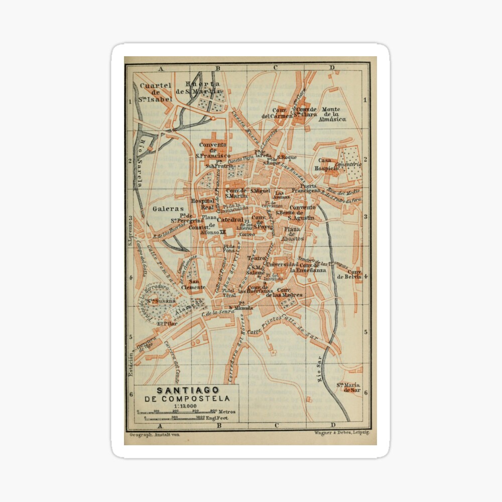 Vintage Santiago De Compostela Spain Map 1913 Poster By Bravuramedia Redbubble