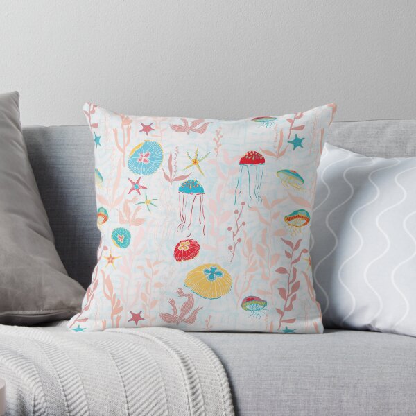Jellyfish Garden repeat pattern Throw Pillow