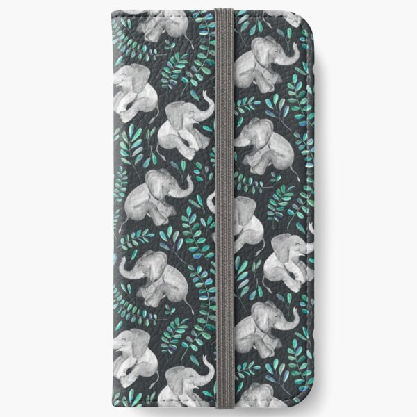 Laughing Baby Elephants – emerald and turquoise iPhone Wallet