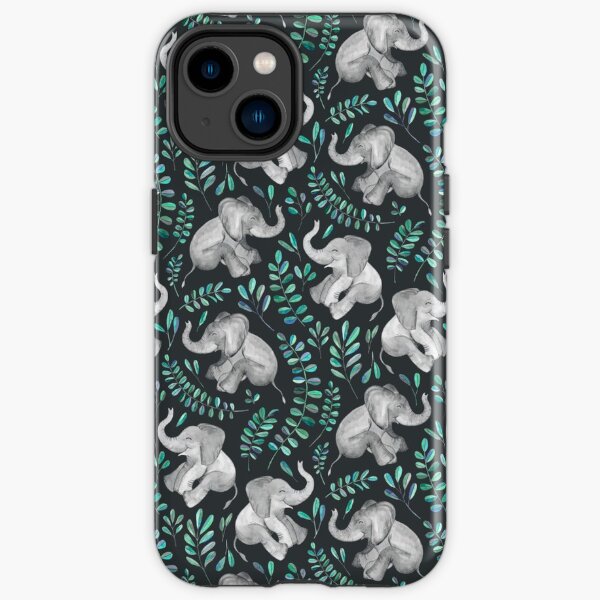 Laughing Baby Elephants – emerald and turquoise iPhone Tough Case
