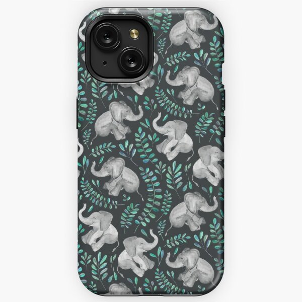 Laughing Baby Elephants – emerald and turquoise iPhone Tough Case