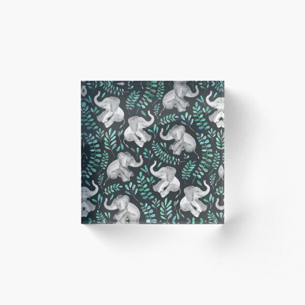 Laughing Baby Elephants – emerald and turquoise Acrylic Block