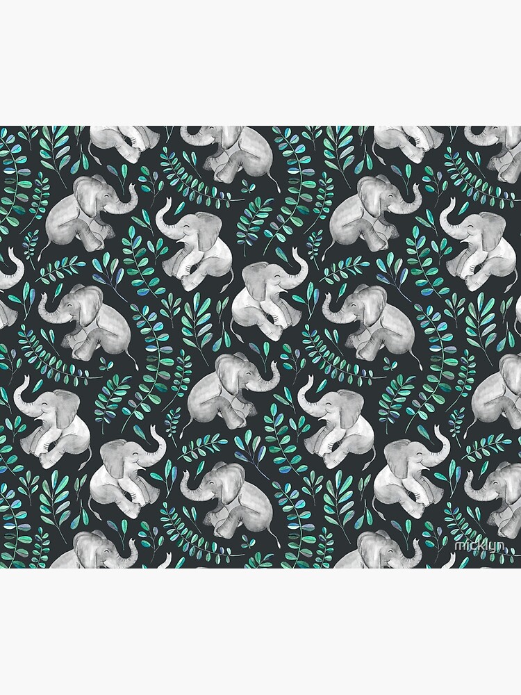 Laughing Baby Elephants – emerald and turquoise by micklyn
