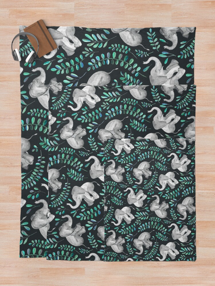 Alternate view of Laughing Baby Elephants – emerald and turquoise Throw Blanket