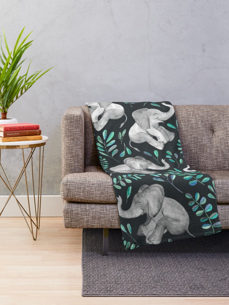 Alternate view of Laughing Baby Elephants – emerald and turquoise Throw Blanket
