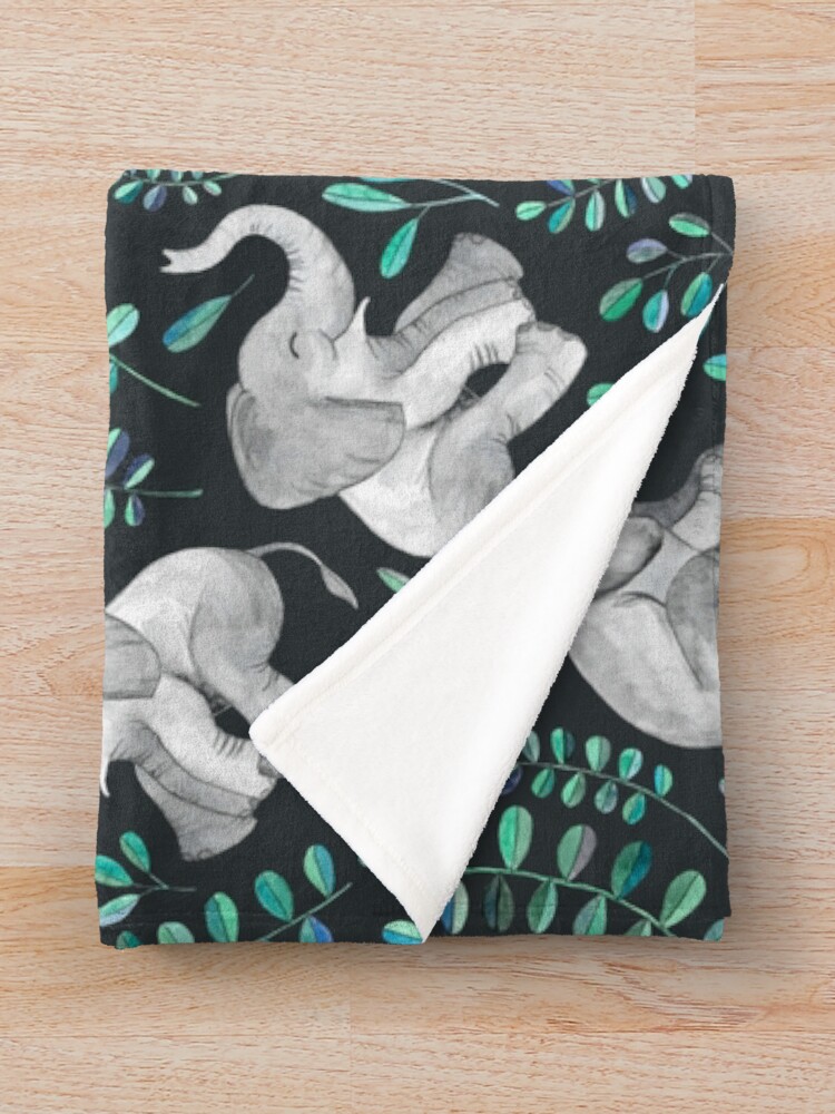 Alternate view of Laughing Baby Elephants – emerald and turquoise Throw Blanket