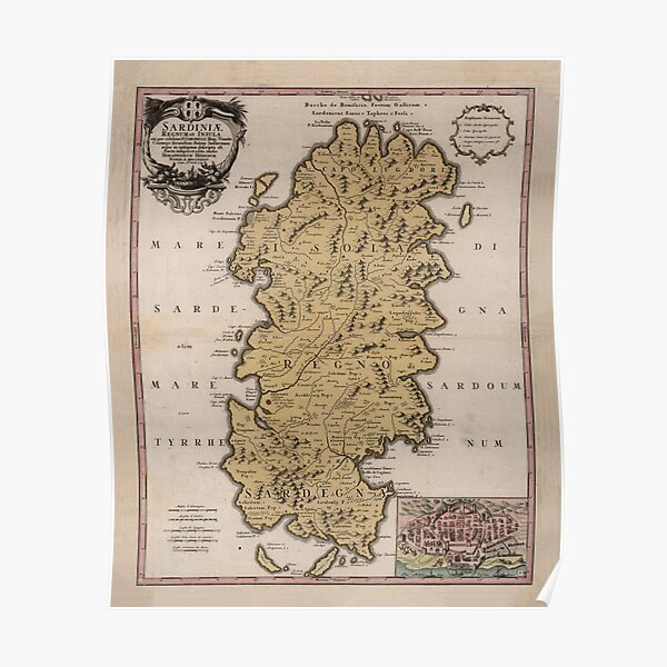 Vintage Map of Sardinia Italy (1734) Poster