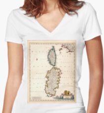 Vintage Sardinien und Korsika Karte (1682) Tailliertes T-Shirt mit V-Ausschnitt