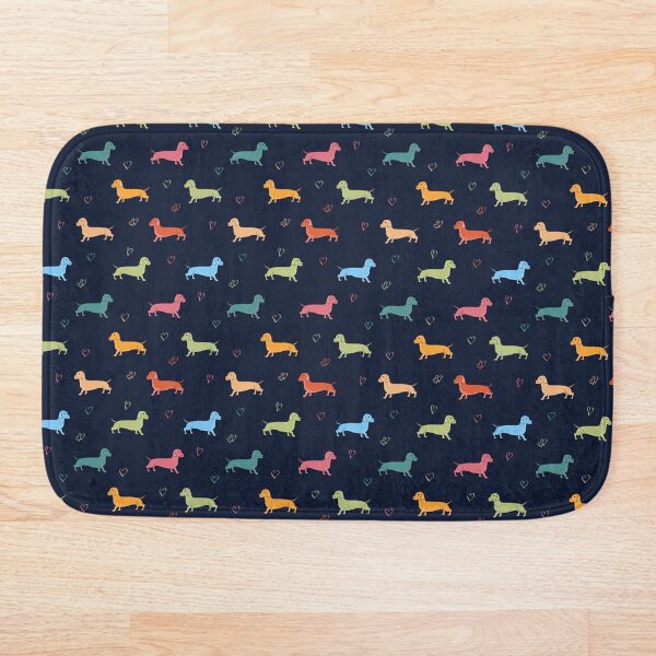 Multicolour Sausage Dog and Hearts Pattern (Navy) Bath Mat
