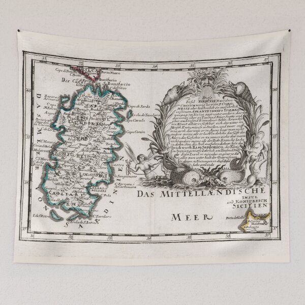 Item preview, Vintage Sardinia Italy Map (1716) designed and sold by BravuraMedia.