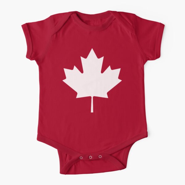 MAPLE LEAF, CANADA, CANADIAN, WHITE, Pure & Simple, Canadian Flag, National Flag of Canada, 'A Mari Usque Ad Mare', White on Red. Short Sleeve Baby One-Piece