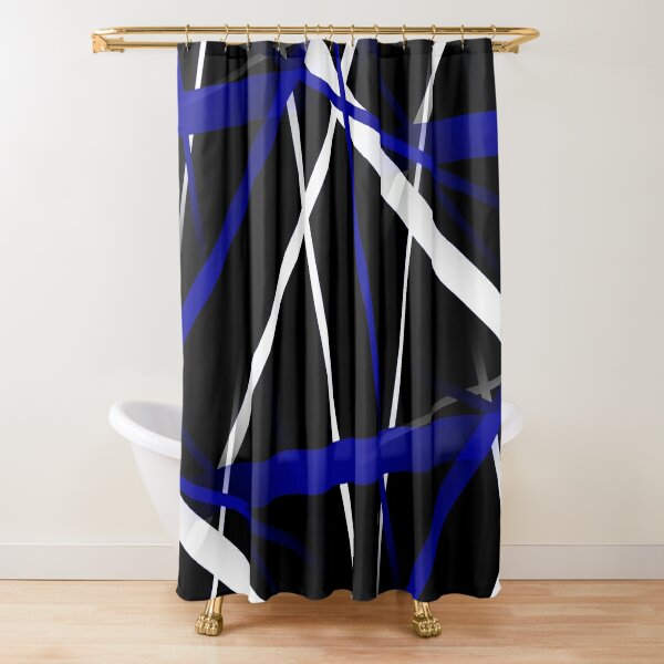 Disover Seamless Abstract Royal Blue and White Lines On Black Pattern Shower Curtain