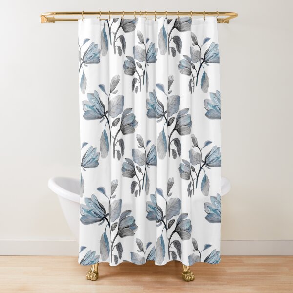 Dusty Blue Magnolia Pattern Shower Curtain