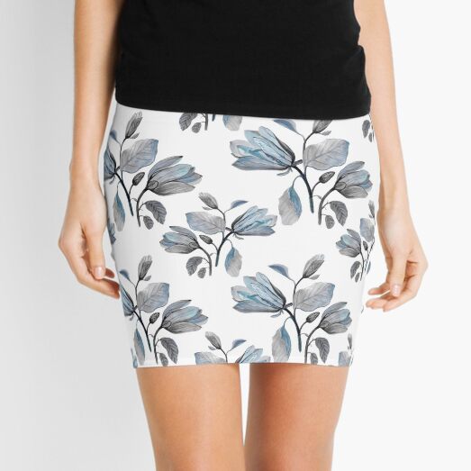 Dusty Blue Magnolia Pattern Mini Skirt