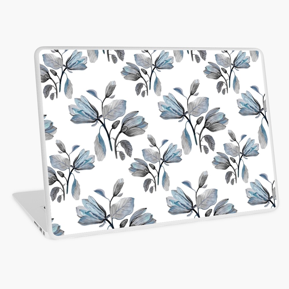 Dusty Blue Magnolia Pattern Laptop Skin