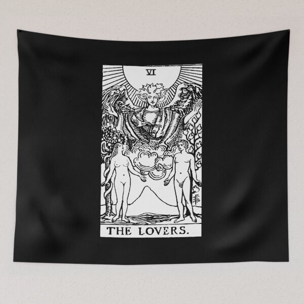 Artikelvorschau, Tarotkarte: The Lovers schwarz & amp; Weiß entworfen und verkauft von tarotcarddesign.
