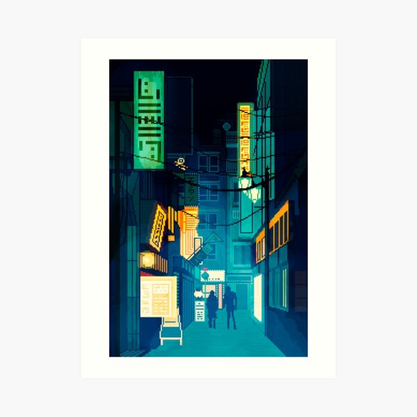 Noche de la ciudad de Japón Pixel Art Cyberpunk Lámina artística