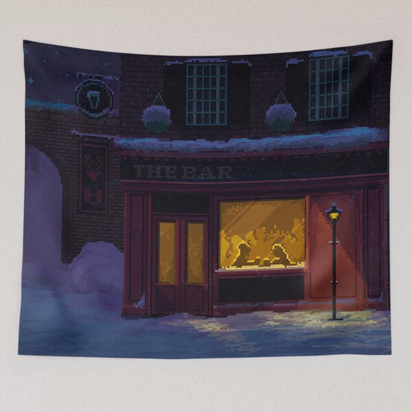 Aperçu de l'œuvre Nuit d'hiver Cozy Pub Pixel Art créée et vendue par ricardojuchem.