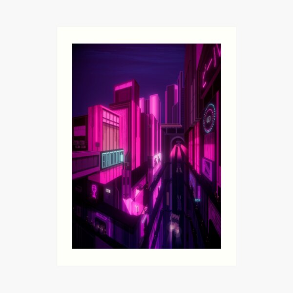 Cyberpunk Future Neon City - Pixel Art Lámina artística