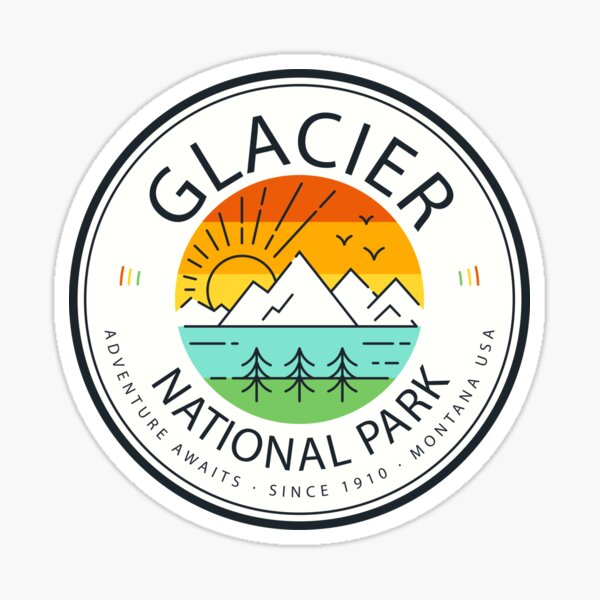 Retro Glacier National Park Montana Vinyl Sticker Skateboard and Phone Case Glossy Sticker for Laptop iPad