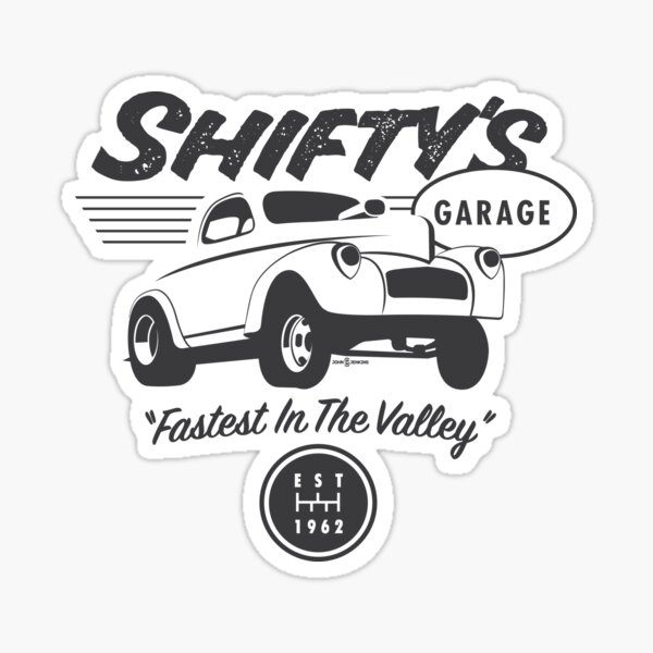 Garage Logo Featuring Willys Gasser Sticker For Sale By Johnjenkins Redbubble