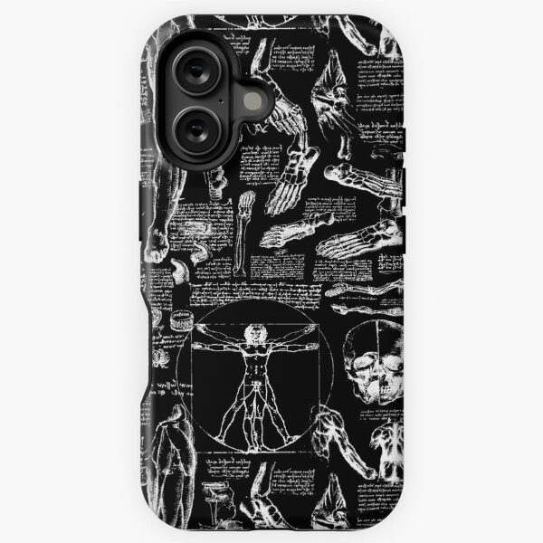 Vista previa del artículo con la obra «Bocetos de la Anatomía de Da Vinci // Negro», diseñado y vendido por TLTextiles.