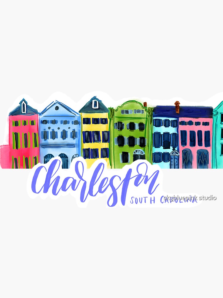 Thumbnail 3 of 3, Sticker, CHS – Rainbow Row Digital Illustration with Periwinkle Lettering designed and sold by watercolourwine.
