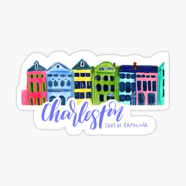 Item preview, CHS – Rainbow Row Digital Illustration with Periwinkle Lettering designed and sold by skybluepink studio.
