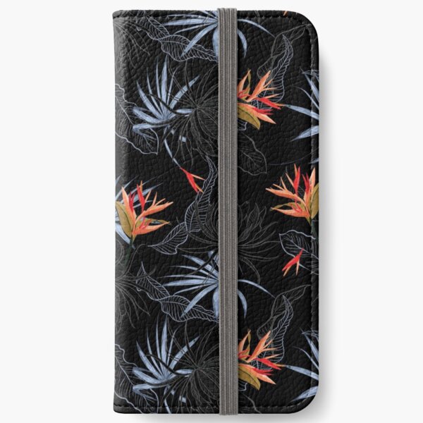 Tropical Bird of Paradise on Black iPhone Wallet