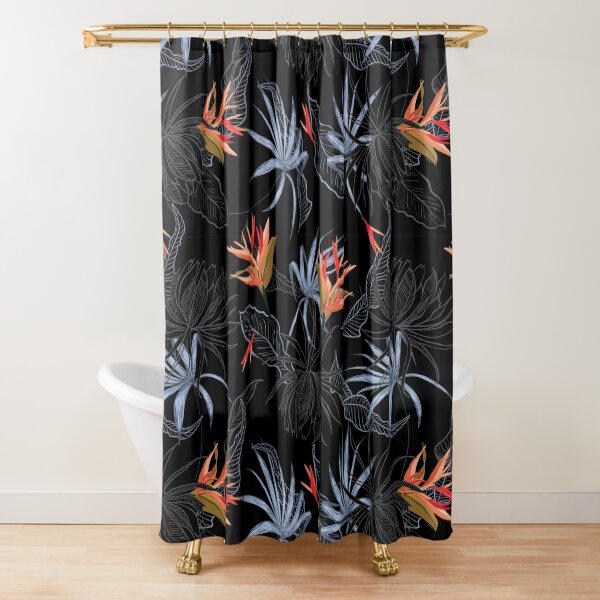 Tropical Bird of Paradise on Black Shower Curtain