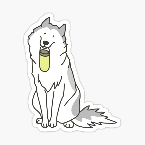 husky holding yellow water bottle Sticker