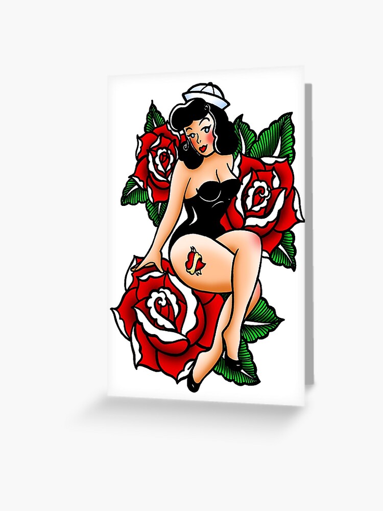 Vintage Pin Up Sailor Tattoo with Roses 