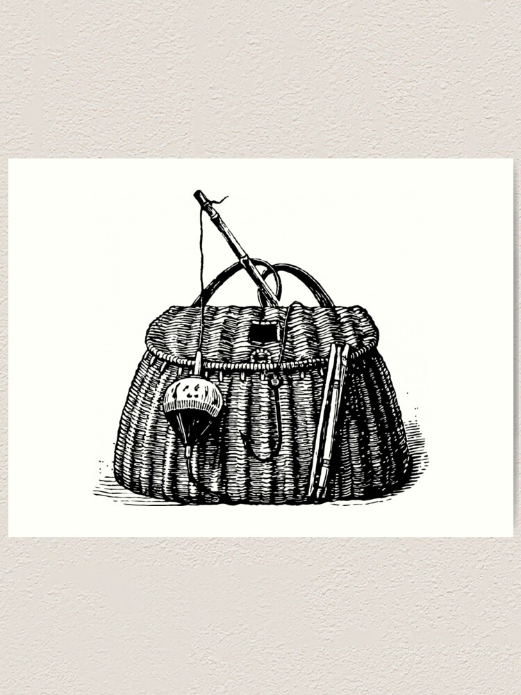 Fishing Creel Basket Man Cave Decor Boys Room | Art Print