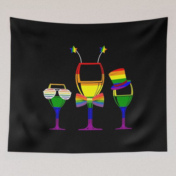 Item preview, Gay Pride LGBT Flag Rainbow Wine Glasses Top Hat Sunglasses Bowtie designed and sold by Ginger217.