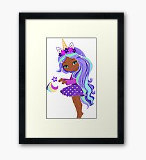 Einhorn Mädchen lila schwarz Gerahmtes Wandbild