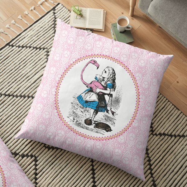 Alice in Wonderland | Alice Playing Croquet with a Flamingo and Hedgehogs | Vintage Alice | Floor Pillow