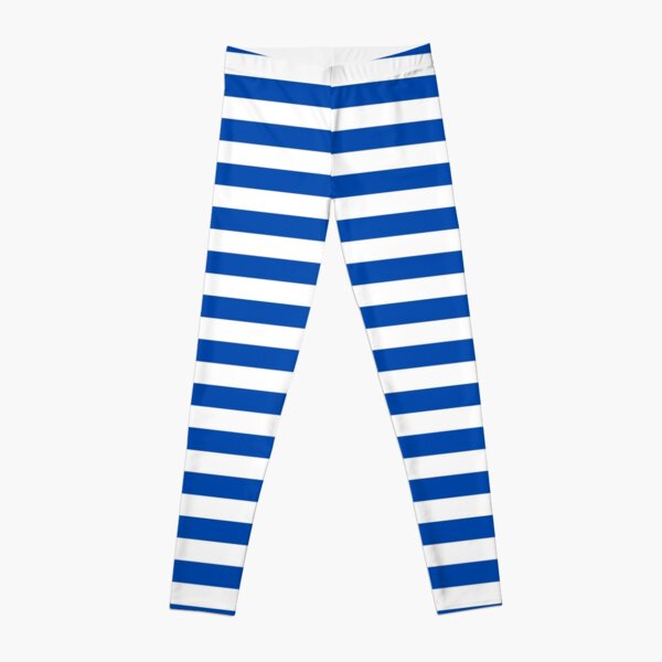Navy Blue and White Horizontal Stripes Leggings for Sale by