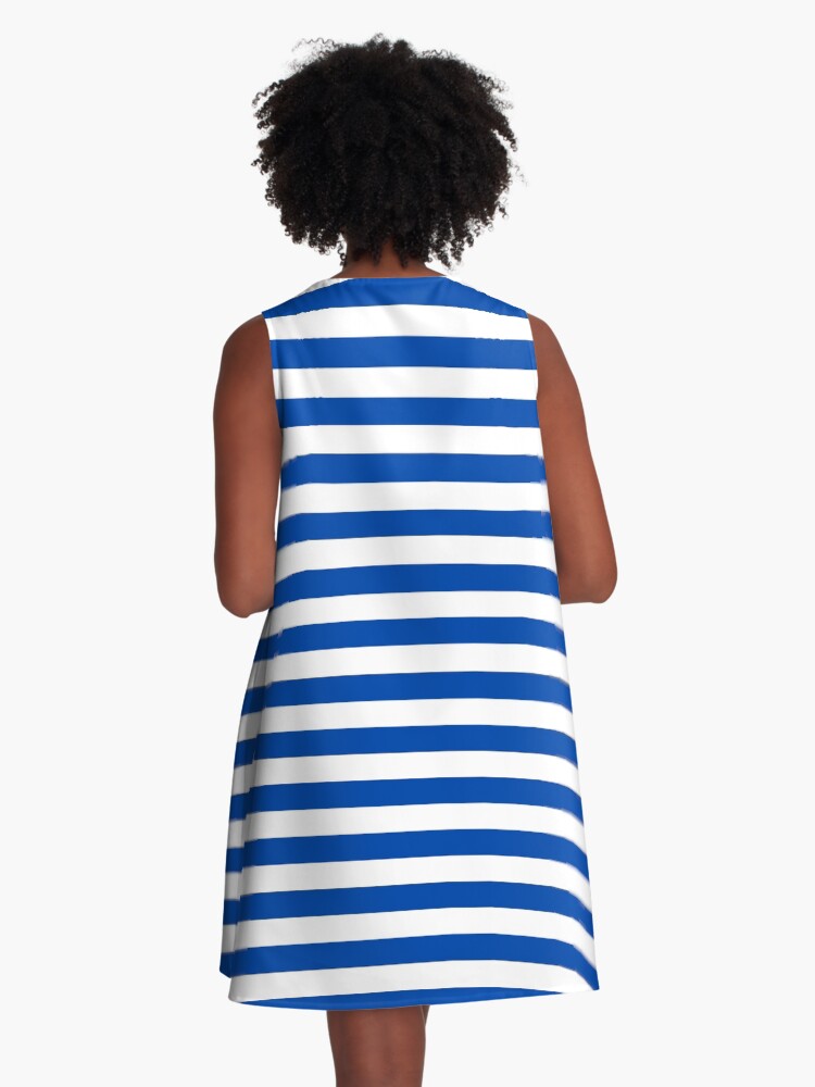 Blue and white shop horizontal striped dress